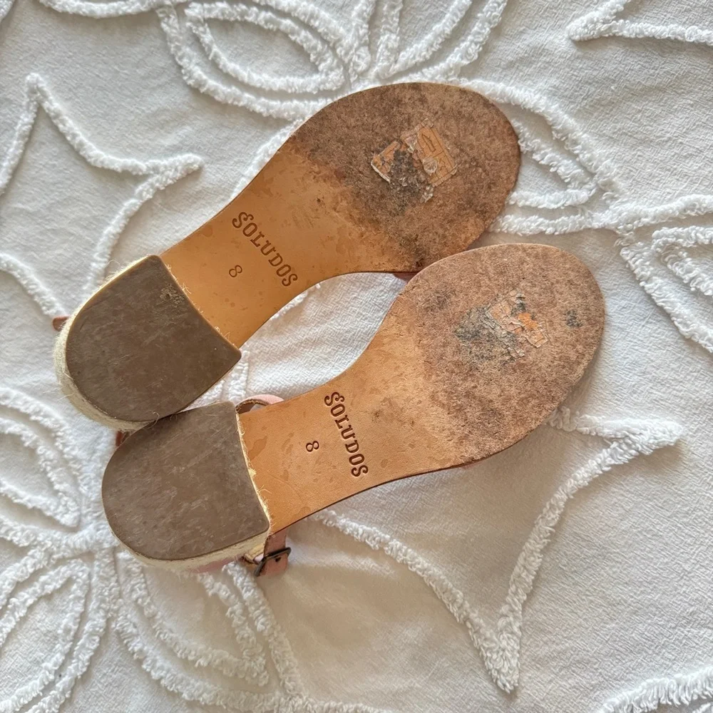 Soludos Capri Sandal Size 8 Peony Pink Suede Block Heel Espadrille Ankle Strap - Picture 4 of 5